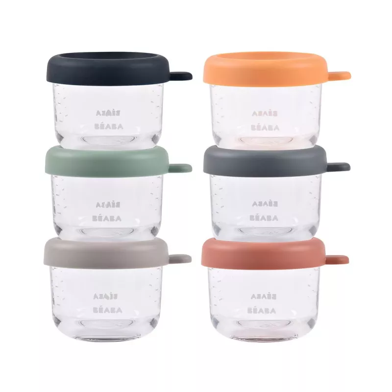 Beaba set van glazen bakjes met deksel 6 x 150 ml Sunrise kleurmix
