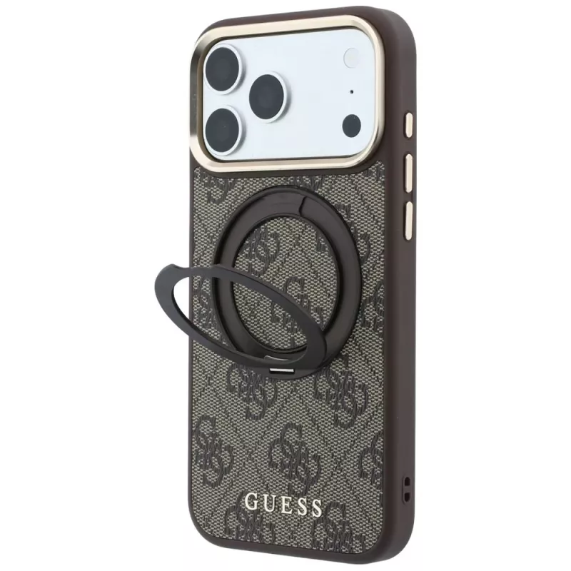 Guess Ring Stand 360 4G Classic Logo MagSafe-hoesje voor iPhone 18 Pro / 17 Pro bruin