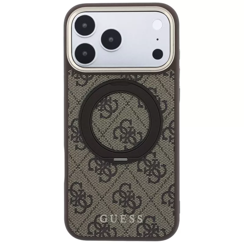 Guess Ring Stand 360 4G Classic Logo MagSafe-hoesje voor iPhone 18 Pro / 17 Pro bruin