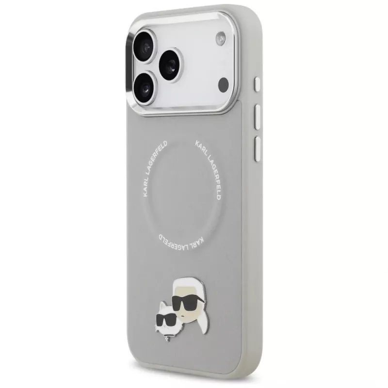 Hoesje Karl Lagerfeld Karl & Choupette Pins MagSafe voor iPhone 17 Pro grijs