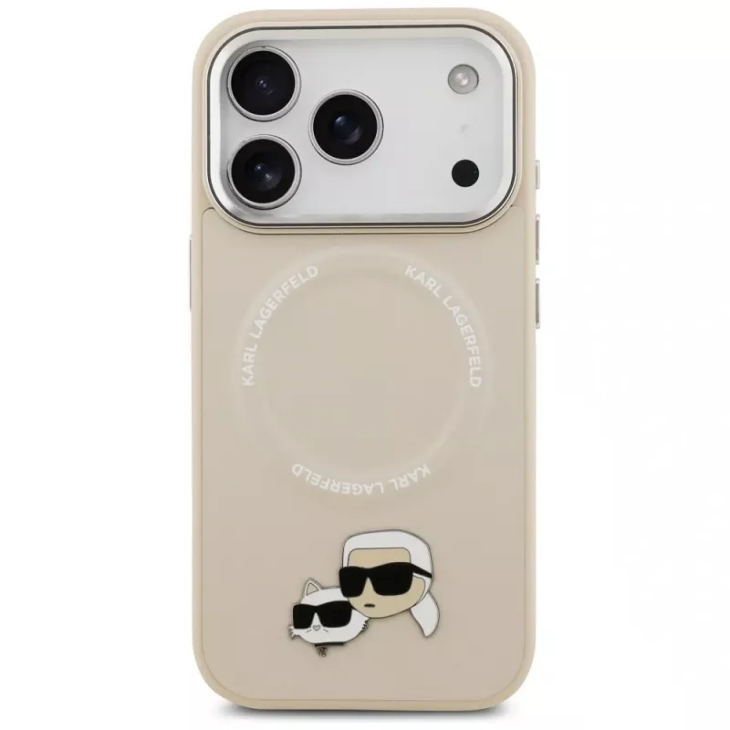 Hoesje Karl Lagerfeld Karl & Choupette Pins MagSafe voor iPhone 17 Pro Max beige