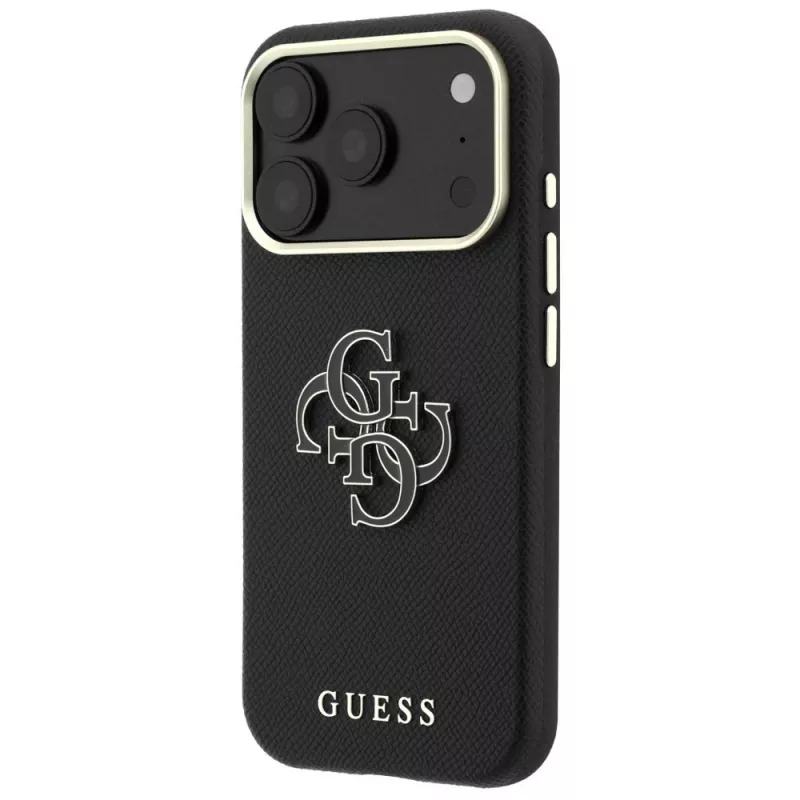 Guess Grained & Big Resin Logo hoesje voor iPhone 18 Pro Max / 17 Pro Max, zwart
