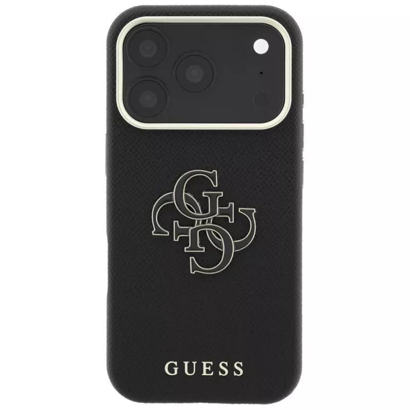 Guess Grained & Big Resin Logo hoesje voor iPhone 18 Pro Max / 17 Pro Max, zwart