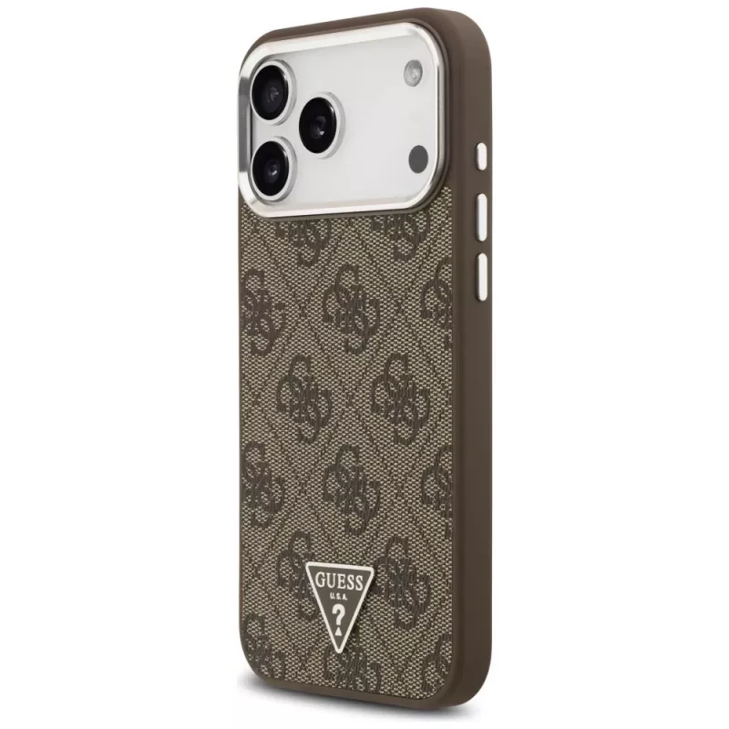 Guess 4G Triangle Logo MagSafe hoesje voor iPhone 18 Pro Max / 17 Pro Max, bruin/zilver