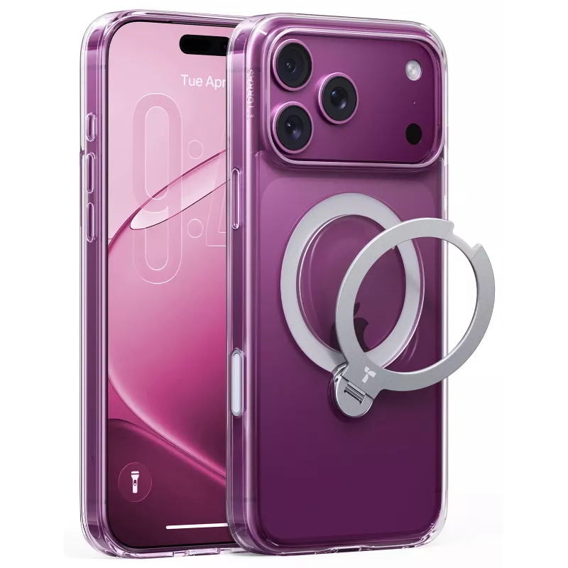 TORRAS Ostand Q3 Spin – hoesje voor iPhone 18 Pro Max / 17 Pro Max, compatibel met MagSafe (transparant)