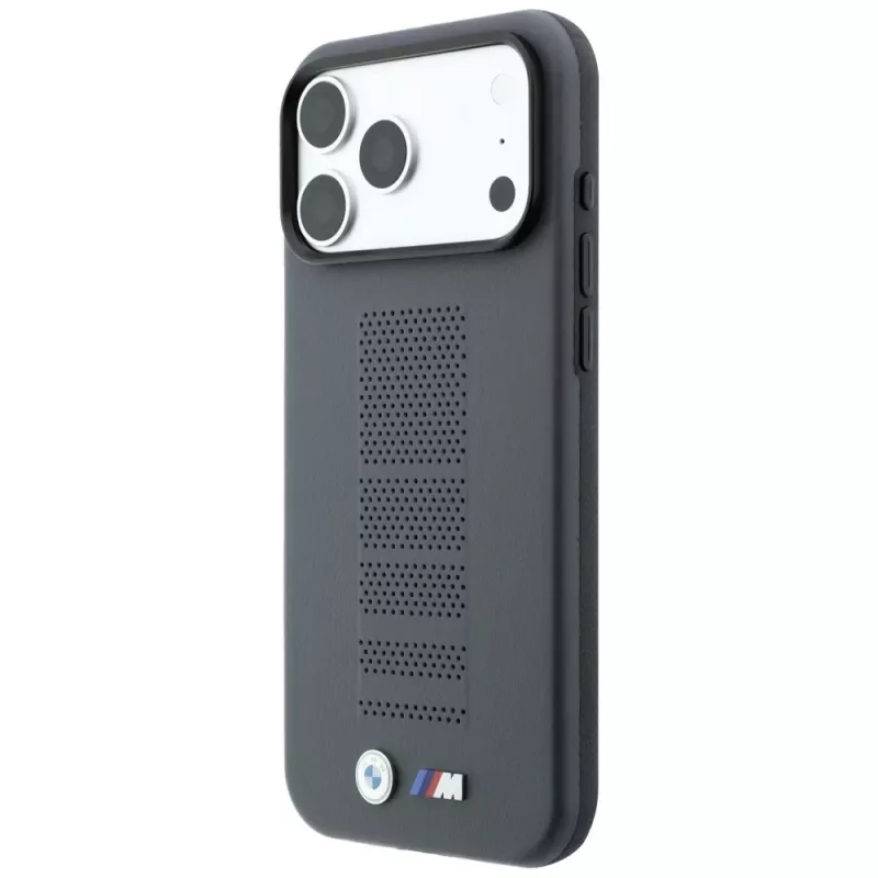 BMW M Blue Perfo Metal Logo MagSafe hoesje voor iPhone 18 Pro / 17 Pro, grijs