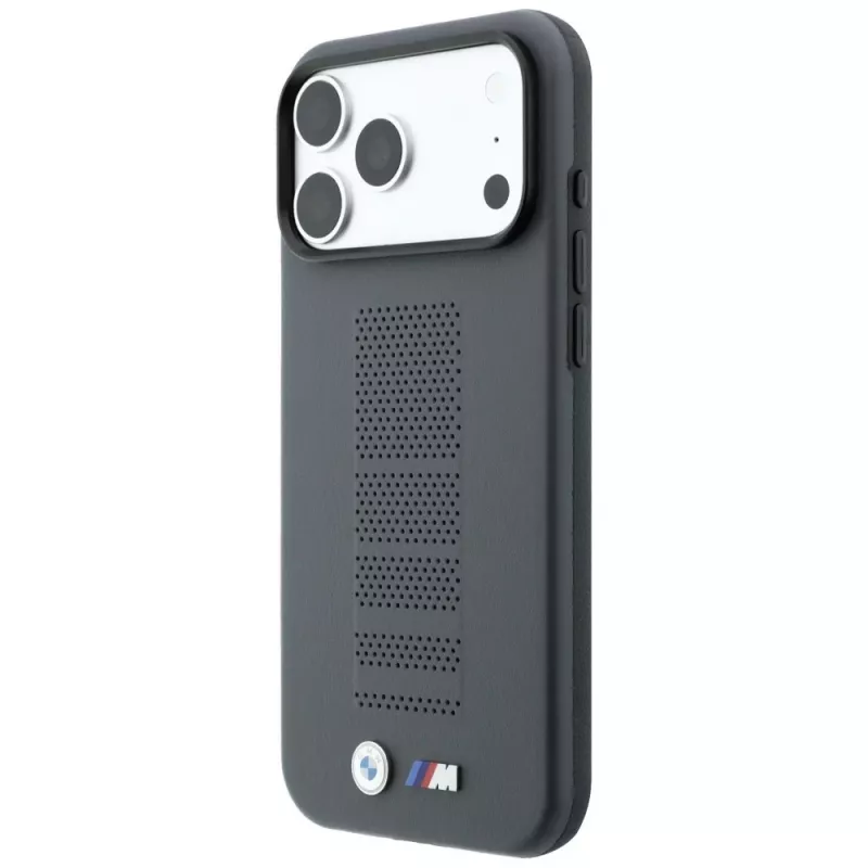 BMW M Blue Perfo Metal Logo MagSafe hoesje voor iPhone 18 Pro Max / 17 Pro Max, grijs