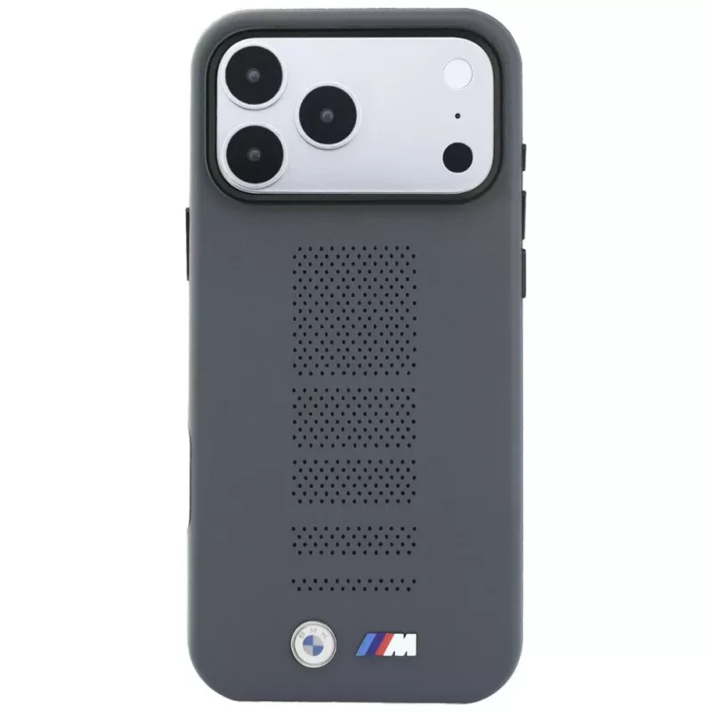 BMW M Blue Perfo Metal Logo MagSafe hoesje voor iPhone 18 Pro Max / 17 Pro Max, grijs