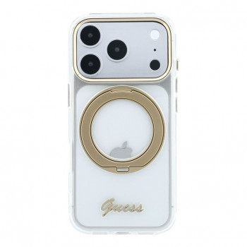 Guess HC MagSafe IML Ring Stand 360 Script Metal Logo hoesje voor Apple iPhone 18 Pro, transparant
