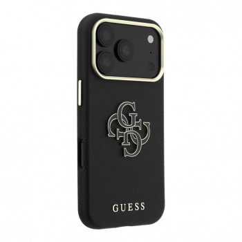 Guess SW gegraind PU- & groot resin-logo case voor Apple iPhone 18 Pro, zwart