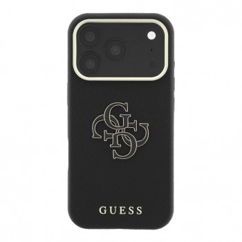 Guess SW gegraind PU- & groot resin-logo case voor Apple iPhone 18 Pro, zwart