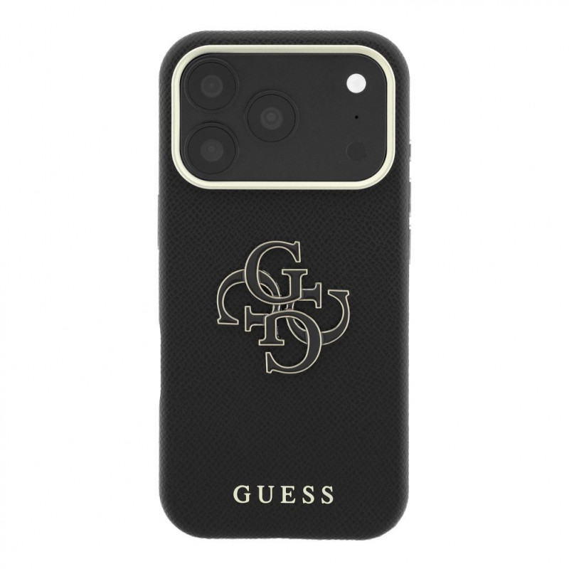 Guess SW gegraind PU- & groot resin-logo case voor Apple iPhone 18 Pro, zwart