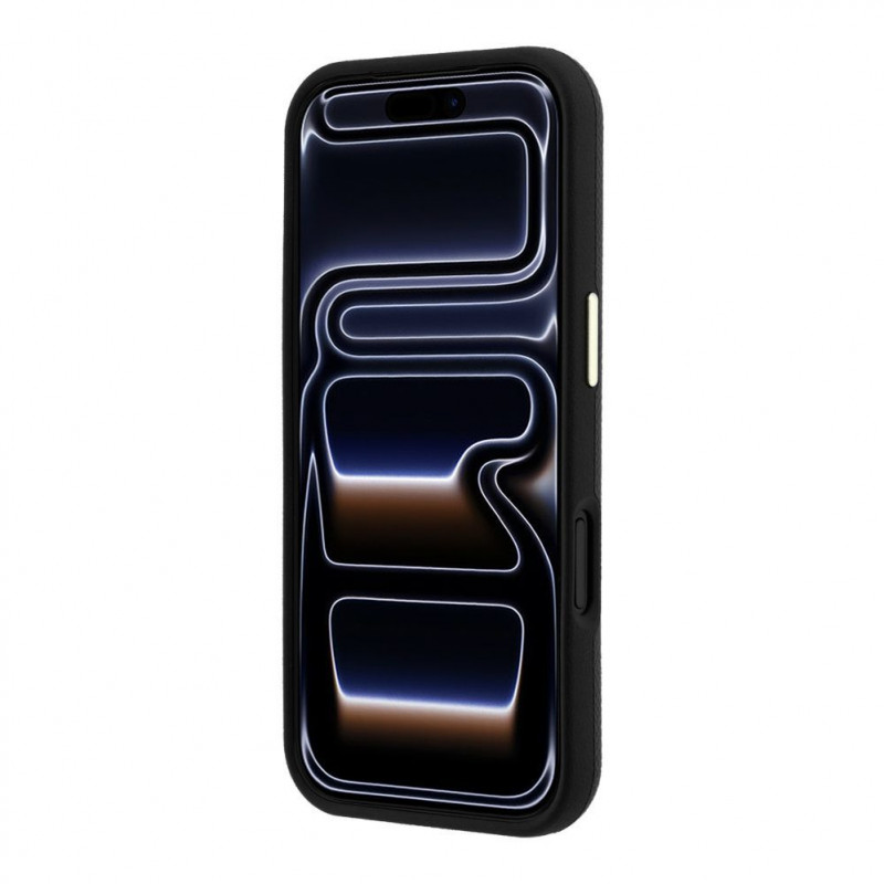 Guess SW gegraind PU- & groot resin-logo case voor Apple iPhone 18 Pro, zwart