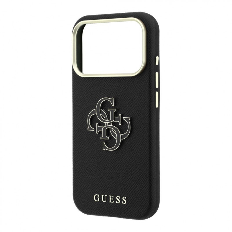 Guess SW gegraind PU- & groot resin-logo case voor Apple iPhone 18 Pro, zwart
