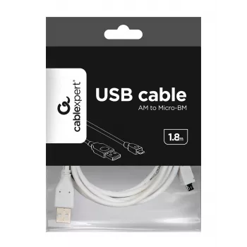 Gembird CCP-mUSB2-AMBM-6-W USB 2.0 A naar Micro-USB B kabel, 1,8 m, wit