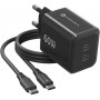 Forcell F-Energy GaN III VT-60 60W PD QC 4.0+ 2x USB-C voeding zwart + USB-C-kabel