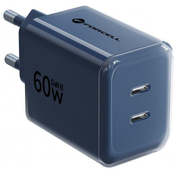 Forcell F-Energy GaN III VT-60 60W PD QC 4.0+ 2x USB-C voeding marineblauw + USB-C-kabel
