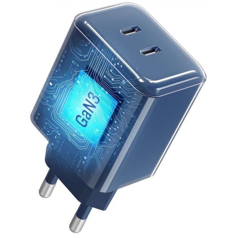 Forcell F-Energy GaN III VT-60 60W PD QC 4.0+ 2x USB-C voeding marineblauw + USB-C-kabel