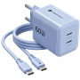 Forcell F-Energy GaN III VT-60 60W PD QC 4.0+ 2x USB-C voeding blauw + USB-C-kabel