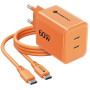 Forcell F-Energy GaN III VT-60 60W PD QC 4.0+ 2x USB-C voeding oranje + USB-C kabel