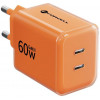 Forcell F-Energy GaN III VT-60 60W PD QC 4.0+ 2x USB-C voeding oranje + USB-C kabel