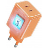 Forcell F-Energy GaN III VT-60 60W PD QC 4.0+ 2x USB-C voeding oranje + USB-C kabel