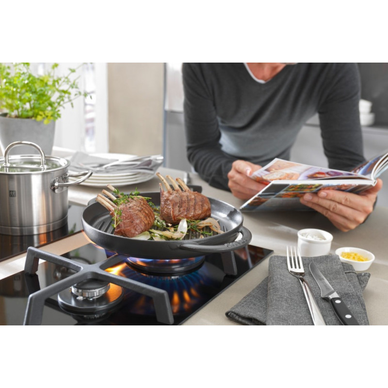 STAUB ronde grillpan van gietijzer met twee handgrepen 40509-522-0 - grafiet 26 cm