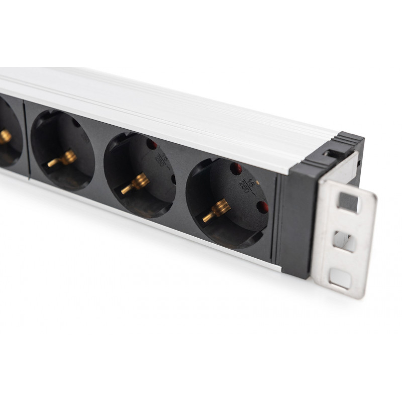 Digitus DN-95432 19 inch rack-PDU, 6x Schuko, 2 m kabel, Schuko-stekker, 16 A, overspanningsbeveiliging en filter