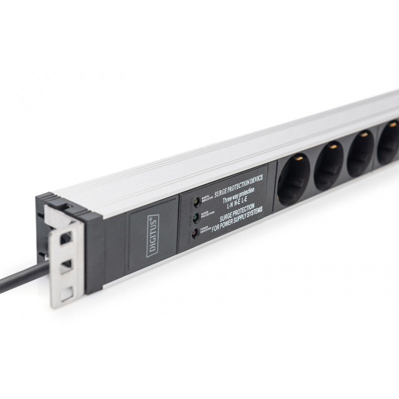 Digitus DN-95432 19 inch rack-PDU, 6x Schuko, 2 m kabel, Schuko-stekker, 16 A, overspanningsbeveiliging en filter