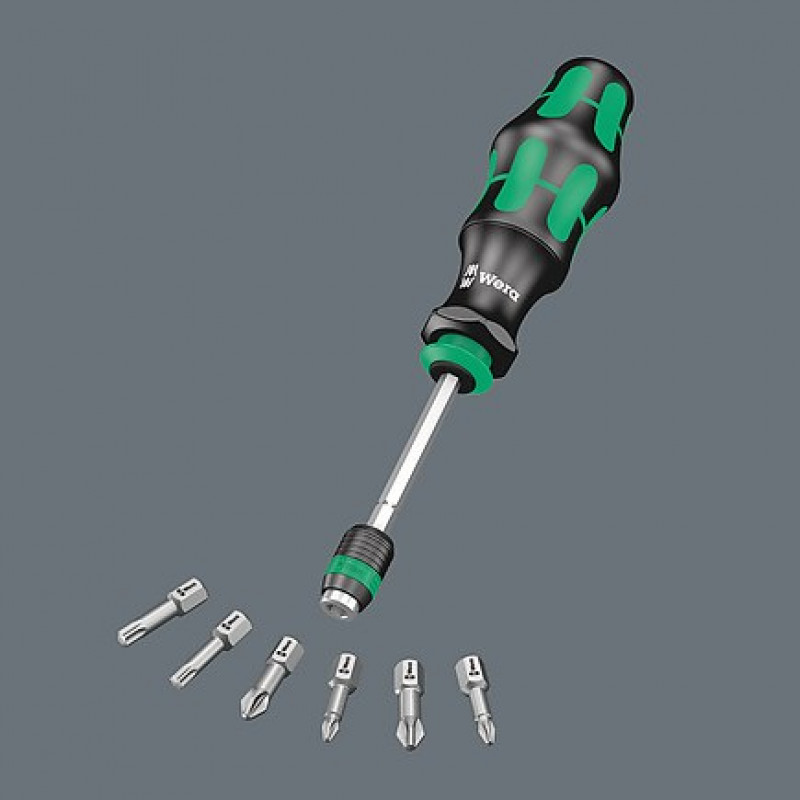 Wera schroevendraaier-handgreep met 1/4 inch magnetische bithouder + 6 bits