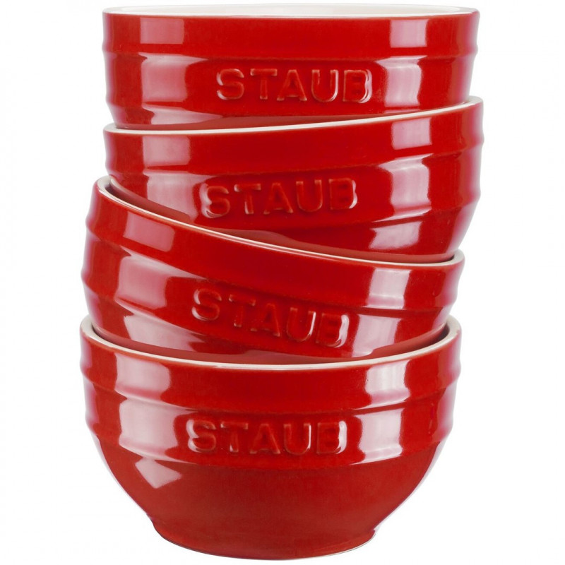 Staub Ceramique schaalset 0,4 L rond keramiek rood 4 stuks