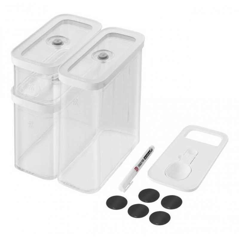 ZWILLING 1026082 rechthoekige bewaarbak voor levensmiddelen, 5,4 l, transparant/wit, 5 stuks