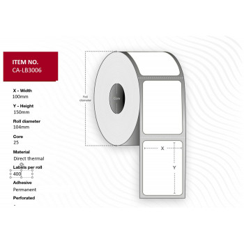 Capture CA-LB3006 thermische directe etiketten, permanent, 100 x 150 mm, wit, rol
