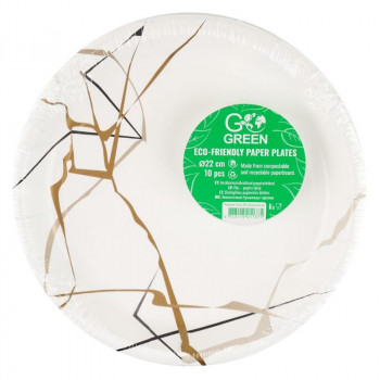 Gogreen Go Green milieuvriendelijke kartonnen borden Marble Ø22 cm, 10 stuks