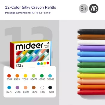 Mideer Silky Crayons navullingen, zacht en afwasbaar, 12 stk.