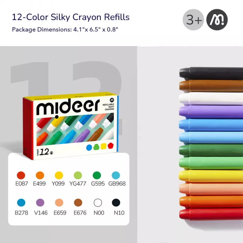 Mideer Silky Crayons navullingen, zacht en afwasbaar, 12 stk.