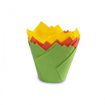 Guardini tulpvormige papieren muffinvormpjes 12 stuks kleurig Easy Bake Ø 7,5 x 8 cm