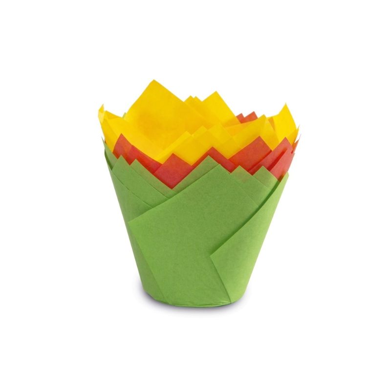 Guardini tulpvormige papieren muffinvormpjes 12 stuks kleurig Easy Bake Ø 7,5 x 8 cm