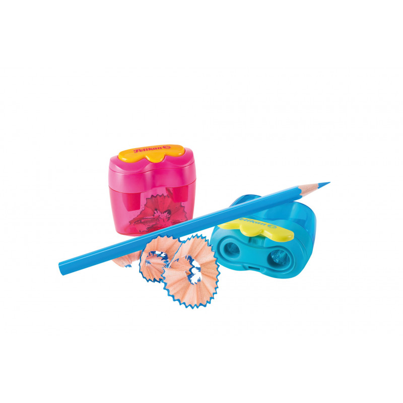 Pelikan Flower dubbel potloodslijper met bakje, blauw (700702)