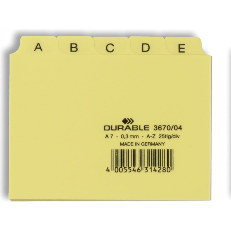 Durable A-Z register voor A7 kaartbakken, geperst PP, geel