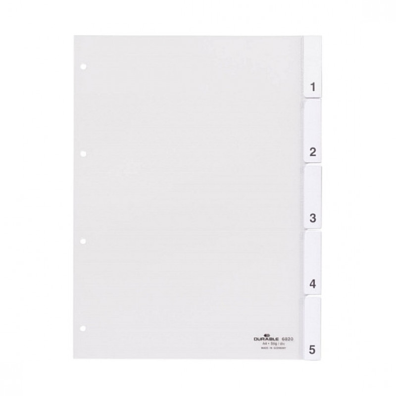 Durable A4 register, 5-delig, met dichtgelaste tabs en voorblad, transparant
