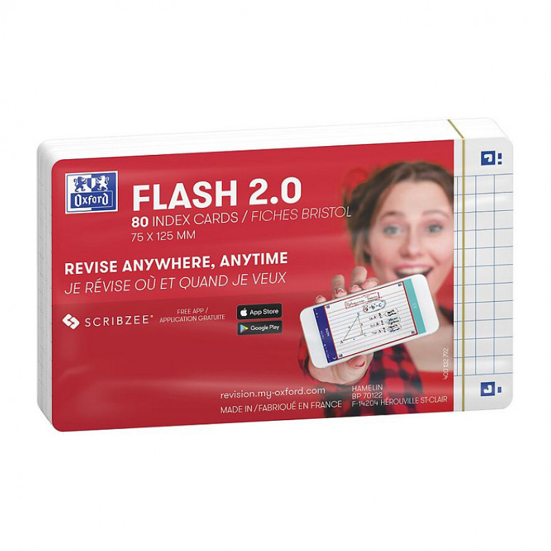Oxford Flash kaartkaarten, 80 bladen, geruit, wit