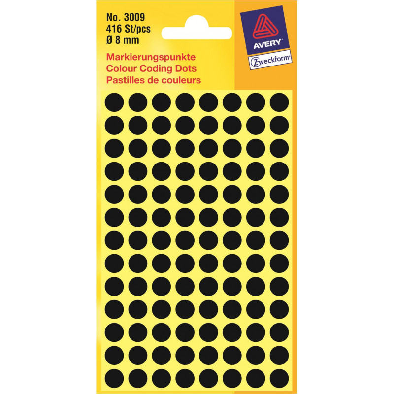 Avery Zweckform markeringsstickers 3009, zwart, Ø 8 mm, 416 stuks