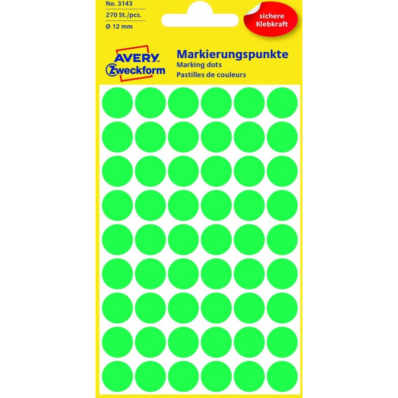 Avery Zweckform 3143 markeringsstickers, Ø 12 mm, groen, 270 stk.