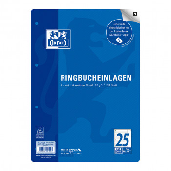 OXFORD ringbandinlegvel A4 gelinieerd, 50 blad