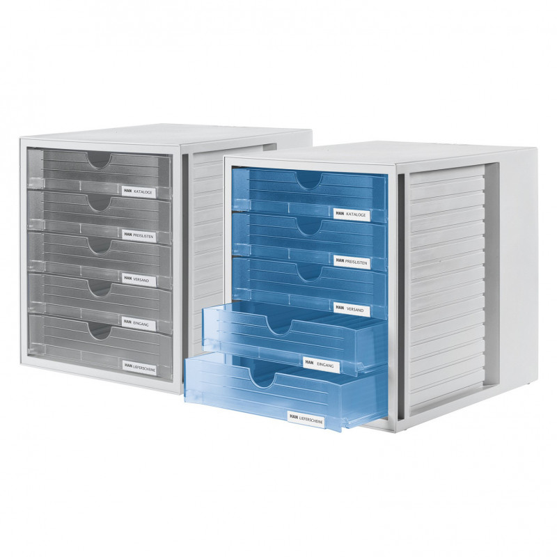HAN 1450-63 DIN C4 ladebox, 5 gesloten laden, transparant lichtgrijs, 27,5 x 33,0 x 32,0 cm