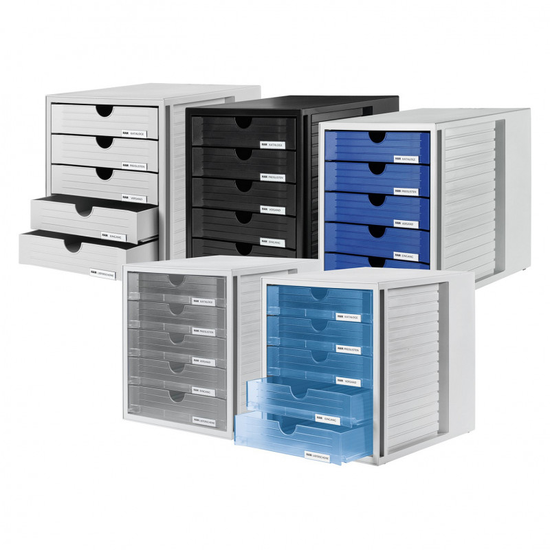 HAN 1450-63 DIN C4 ladebox, 5 gesloten laden, transparant lichtgrijs, 27,5 x 33,0 x 32,0 cm