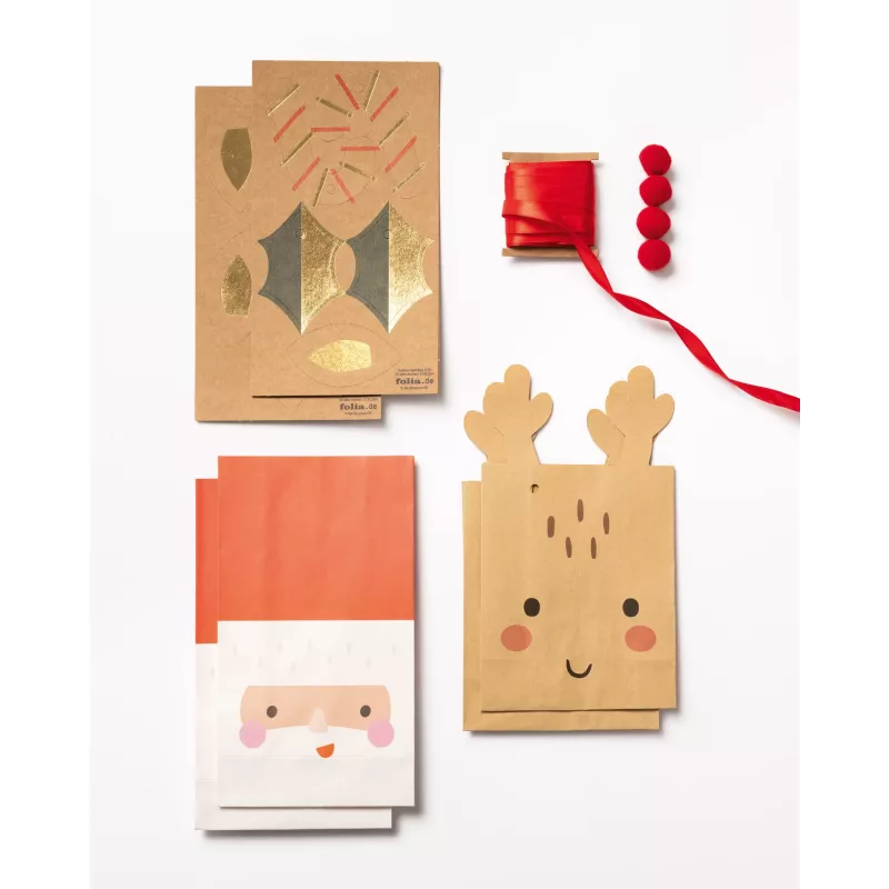 Folia papieren zakken Santa & Deer meerkleurig