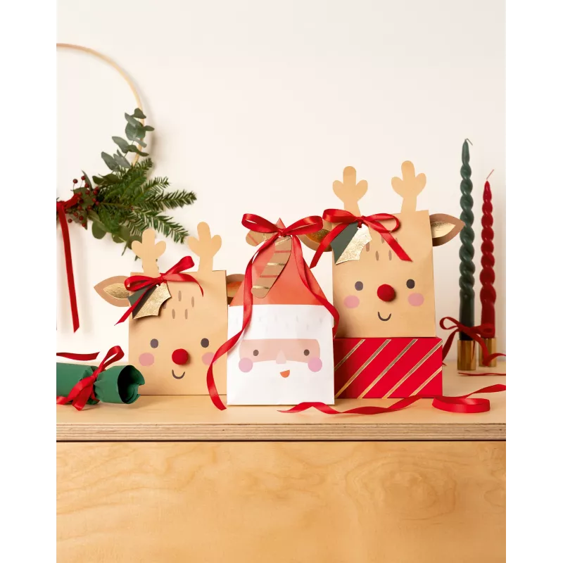 Folia papieren zakken Santa & Deer meerkleurig