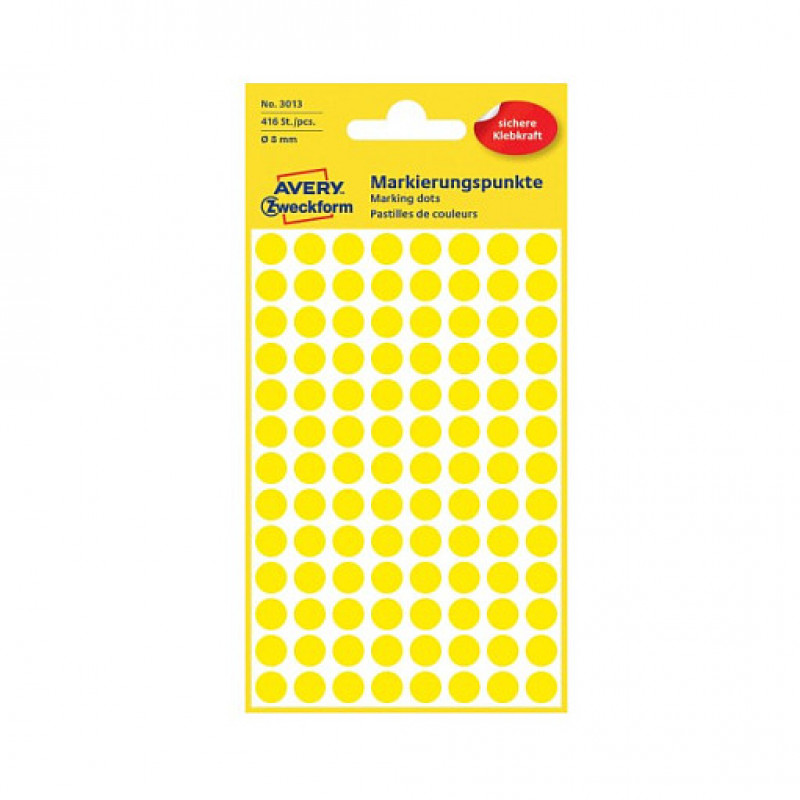 AVERY Zweckform markeringsstickers 3013, geel, Ø 8 mm, 416 stuks